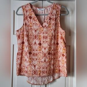 NWOT Sonoma Sleeveless Pink Blouse with Red and Orange Patterns
